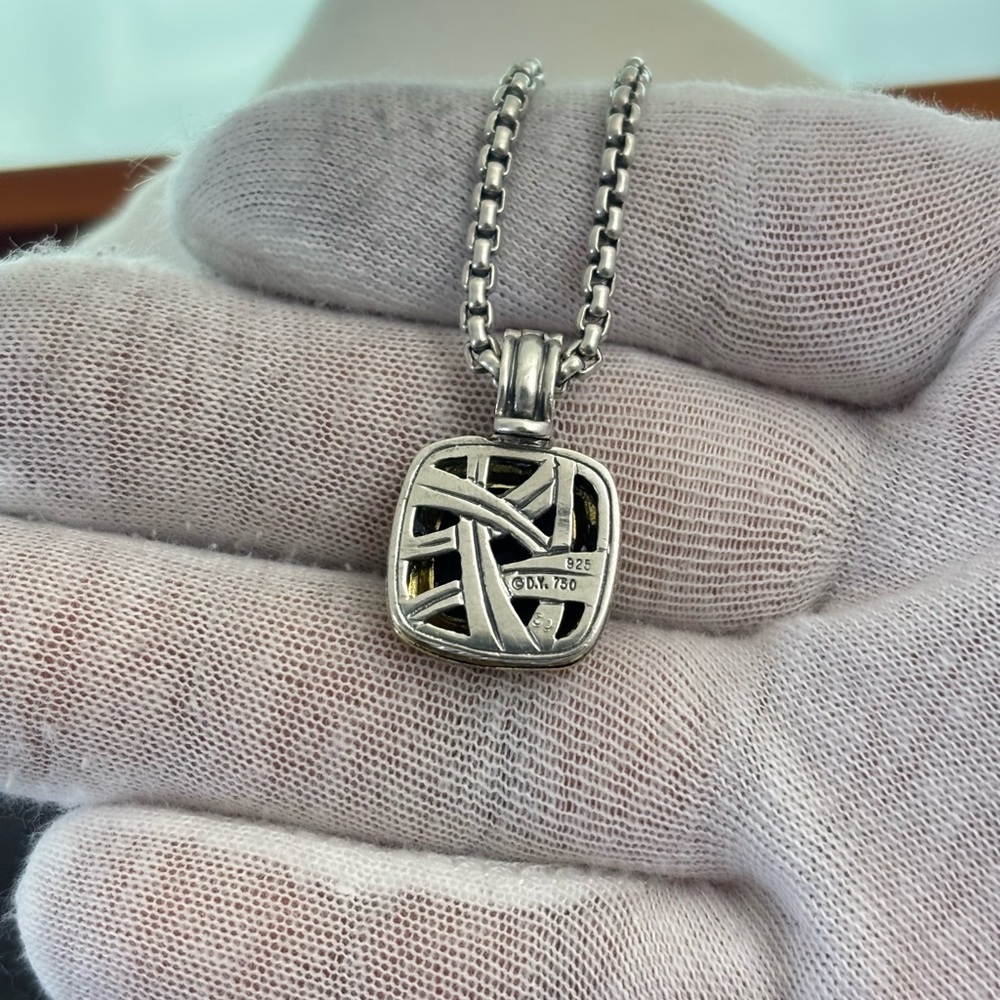 David Yurman 925 & 18k Gold 11mm Albion Pendant Necklace with Black Onyx 16" - Picture 5 of 11